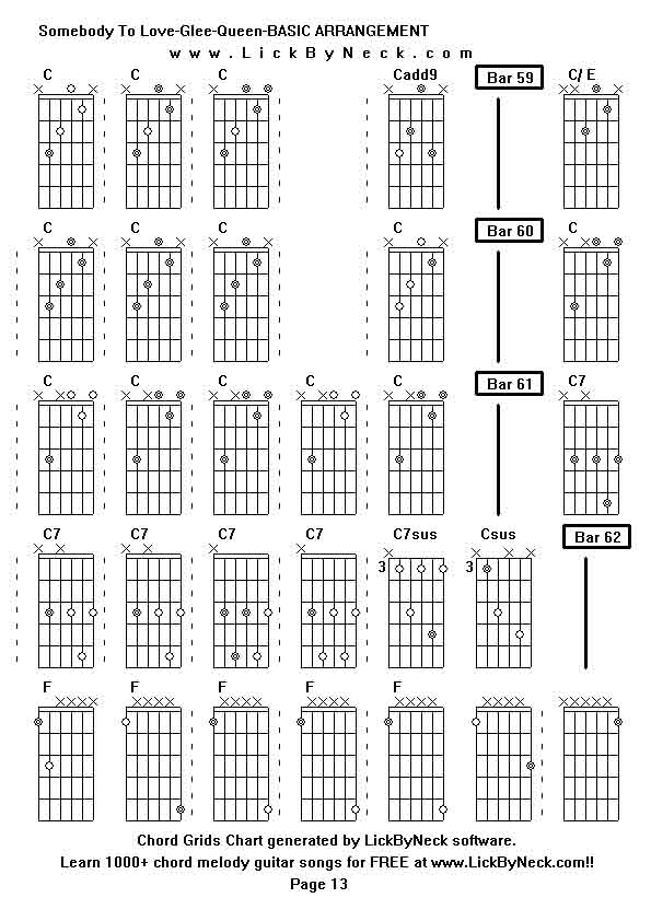 Chord Grids Chart of chord melody fingerstyle guitar song-Somebody To Love-Glee-Queen-BASIC ARRANGEMENT,generated by LickByNeck software.